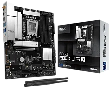 Материнская плата ASROCK B860 Rock WiFi 7, LGA1851, B860, 4*DDR5, 4*SATA, 4*M.2, 4*USB 3.2, 3*USB 2.0, Type-C, 2*PCIx16, 1*M.2 (Key E), HDMI, ATX