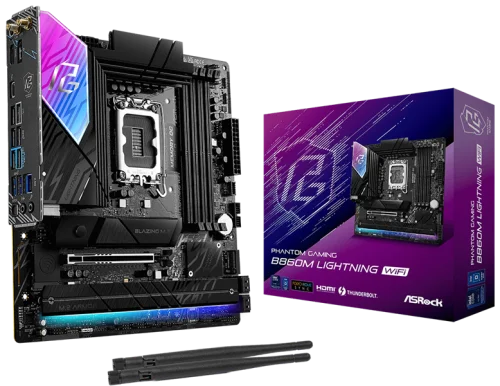 Материнская плата ASROCK B860M LIGHTNING WIFI, LGA1851, B860, 4*DDR5, 4*SATA, 4*M.2, 4*USB 3.2, 3*USB 2.0, Type-C, 2*PCIx16, 1*M.2 (Key E), HDMI+DP, mATX