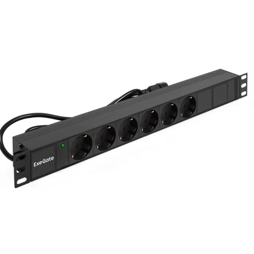Exegate EX280829RUS Блок розеток ExeGate ServerPro PDU-19H604 Al-6S-C14-2.5, 19,1U,алюм, 6Schuko, кабель с C14 2.5м