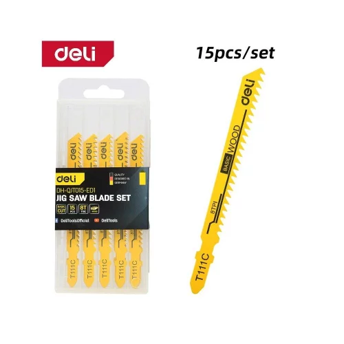 Пилки для электролобзика (15шт) по дереву Deli DH-QJT015-ED1 тип T111C, 8TPI, 74мм