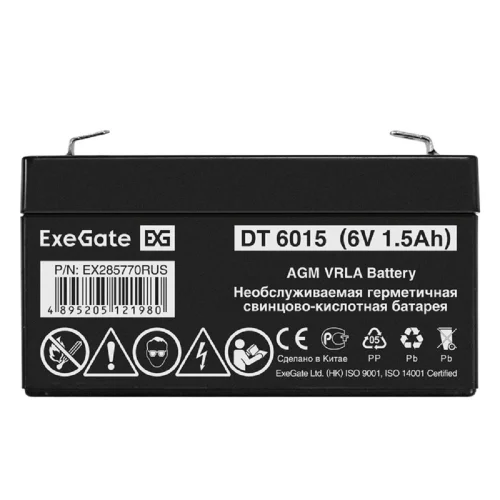 Exegate EX285770RUS Аккумуляторная батарея DT 6015 (6V 1.5Ah, клеммы F1) фото 2