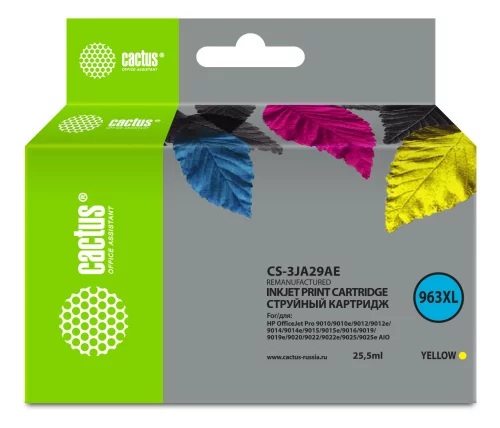 Картридж струйный Cactus CS-3JA29AE 963XL желт.пигм. (25.8мл) для HP OfficeJet Pro 9010/9010e/9012/9014/9015/9016/9019 с чипом