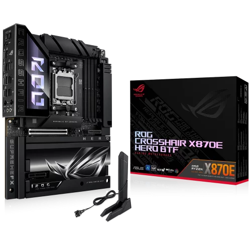 Материнская плата ASUS ROG CROSSHAIR X870E HERO BTF AM5 ATX 4xDDR5 PCIEx16 PCIEx4 5xM.2 4xUSB-C HDMI 5GLAN 2.5GLAN Wi-Fi 7 (90MB1MX0-M0EAY0)