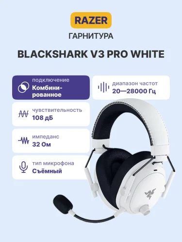 Гарнитура Razer BlackShark V3 Pro - White/ Razer BlackShark V3 Pro - White Headset (RZ04-05400200-R3M1) фото 2
