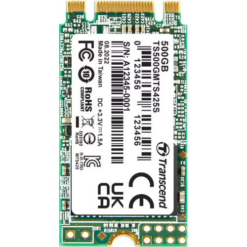 Transcend SSD 425S, 500GB, M.2(22x42mm), SATA3, 3D TLC, R/ W 530/ 480MB/ s, IOPs 50 000/ 75 000, TBW 180, DWPD 0.3 (TS500GMTS425S)