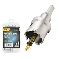 Коронка по металлу твердосплавная с центрирующим сверлом Deli DH-TCT035-E1 диаметр 35мм, шестигранный хвостовик