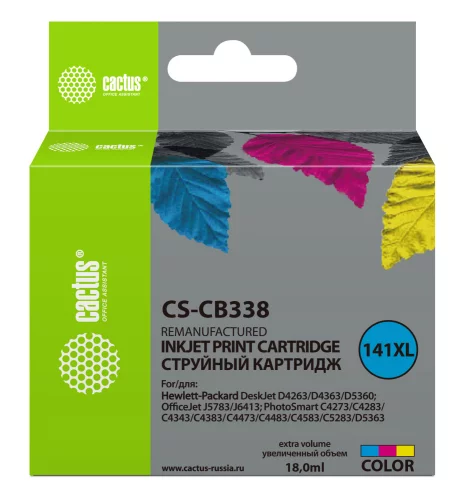 Картридж струйный Cactus CS-CB338 №141XL многоцветный (18мл) для HP DJ D4263/D4363/D5360/DJ J5783/J6413/PS C4273/C4283/C4343/C4383/C4473/C4483/C4583/C5283/D5363 с чипом
