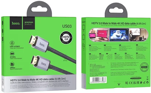 Кабель Hoco US03 ver2.0 HDMI (m) HDMI (m) 2м черный коробка фото 6