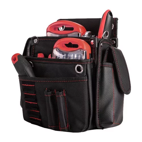 Поясная сумка монтажника Deli DL5865 250 x 250 x 110мм, 7 карманов, ткань Оксфорд 1680D, кожанные боковые карманы
