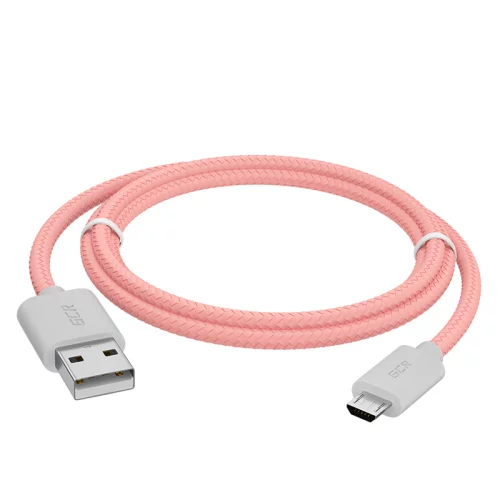 GCR Кабель 3A 1.5m MicroUSB, быстрая зарядка, розовый нейлон, GCR-51703