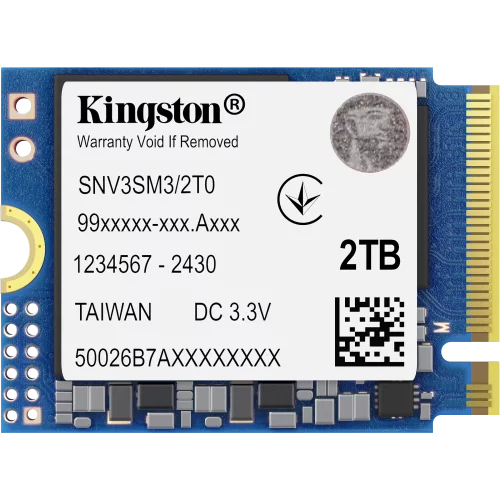 Твердотельный накопитель/ Kingston SSD NV3, 2000GB, M.2(22x30mm), NVMe, PCIe 4.0 x4, 3D TLC, R/ W 6000/ 5000MB/ s, TBW 640, DWPD 0.2 (60 мес) (SNV3SM3/2T0)