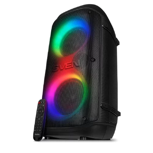 SVEN PS-800 2.0 Мобильные колонки чёрные (2x50 W, mini Jack, 2 х 6.35 мм Jack, USB, NFC, Bluetooth, FM, micro SD, ПДУ, 2 x 4400 мA, LED подсветка) (SV-021511)
