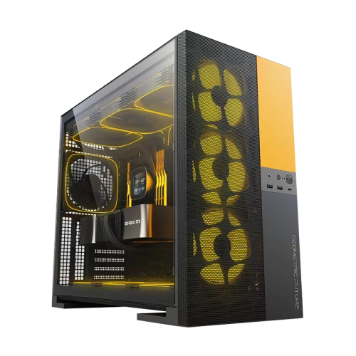 Корпус ПК без блока питания/ Case Geometric Future Model 5 Vent, Midi-Tower, TG, no fans, 2xUSB-A 3.0, 1xUSB 3.2 Type-C, E-ATX, ATX, mATX, mITX Black/ Yellow (1AM5VTBY00100)