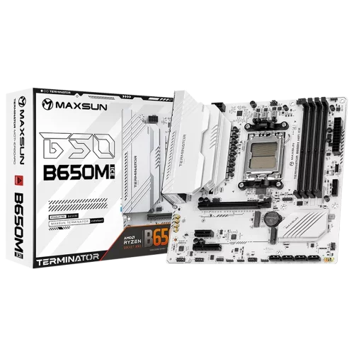 Материнская плата Maxsun MS-Terminator B650M WIFI ICE B650, AM5, 4*DDR5, 1*PCIEx16, 1*PCIEx4, 1*PCIEx1, 2*M.2, 2*TypeC, 6*USB3.2Gen1, 6*USB2.0, 4*SATA3.0, 2.5G, DP, HDMI, M-ATX, RTL (6940709661109)