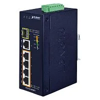 коммутатор/ PLANET IGS-614HPT IP40 Industrial 4-Port 10/100/1000T 802.3at PoE + 1-Port 10/100/1000T + 1-Port 100/1000X SFP Gigabit Ethernet Switch(-40 to 75 C, dual 12V~56V DC power boost, PoE Usage L