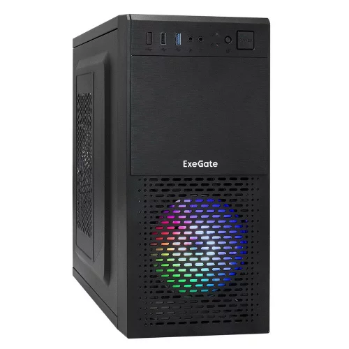 Exegate EX292981RUS Корпус Minitower ExeGate mEVO-7807 (mATX, без БП, 1*USB+1*USB3.0, черный 1x12 см с RGB подсветкой)