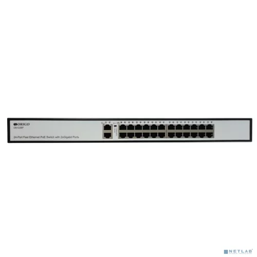 Коммутатор/ Неуправляемый PoE-коммутатор, 24x100Base-TX PoE, 2x1000Base-T, PoE-бюджет 285 Вт, PoE до 250 м, комплект для установки в 19