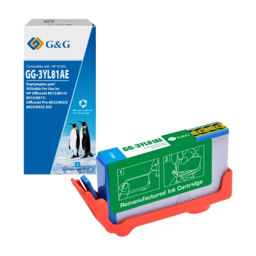 Картридж струйный G&G GG-3YL81AE 912XL голубой 825 страниц для HP OJ 8012/ 14/ 15/ 17/ 19/ 22/ 23/ 24/ 25