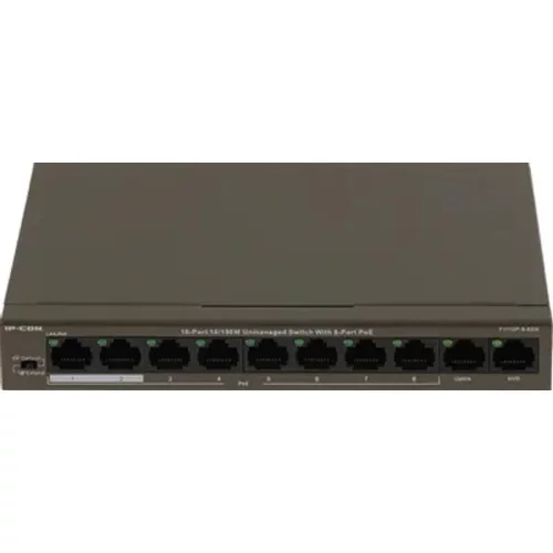 IP-COM F1110P-8-63W Коммутатор неуправляемый PoE, 10 портов, 10x100 Мбит/ с, PoE 8х30 Вт, 2хUplink, настольный фото 2