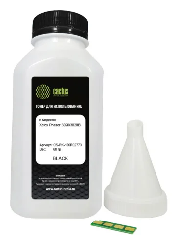 Тонер Cactus CS-RK-106R02773 черный флакон 60гр. (в компл.:чип) для принтера Xerox Phaser 3020/3020BI