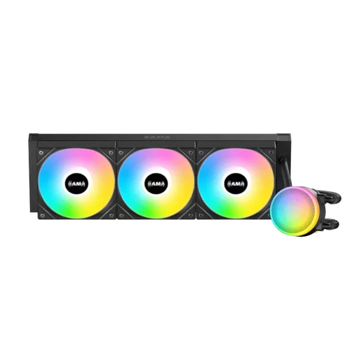 Водяное охлаждение для процессора/ Water Cooling System SAMA L60 Black (360mm, Black, ARGB/ Fans: 3x120mm, 82.79CFM, 29dBA, 2000RPM/ Pump height 52mm, 29dBA, 2500RPM, Rad thickness 27mm/ S: 1851, 1700 (L60-BKWAYXO3-G)