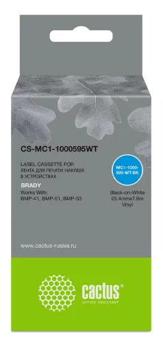 Картридж ленточный Cactus CS-MC1-1000595WT черный на белом 25.4x7.6 для Brady BMP-41/BMP-51/BMP-53-PC-Linked