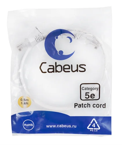 Cabeus PC-UTP-RJ45-Cat.5e-0.5m-WH-LSZH Патч-корд U/ UTP, категория 5е, 2xRJ45/ 8p8c, неэкранированный, белый, LSZH, 0.5м