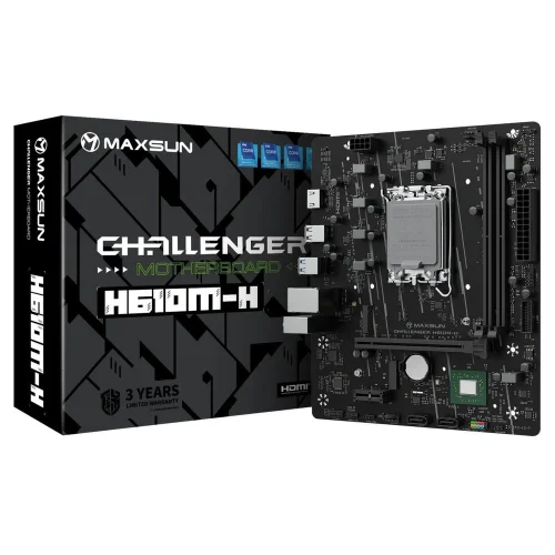 Материнская плата Maxsun MS-Challenger H610M-H V1 H610, LGA1700, 2*DDR4, 1*PCIEx16, 1*PCIEx1, 1*M.2, 4*USB3.2Gen1, 6*USB2.0, 2*SATA3.0, 1G, HDMI, M-ATX, RTL (6940709663417)