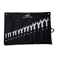 Набор комбинированных гаечных ключей 14 шт Deli DL130014B размеры 10,11,12,13,14,16,17,18,19,21,24,27,30,32мм, матовая хромированная поверхность, чехол из ткани Оксфорд