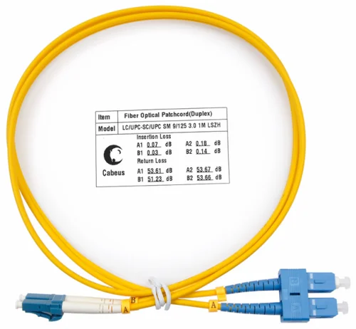 Патч-корд ВО Cabeus FOP(d)-9-LC-SC-1m Шнур оптический duplex LC-SC 9/ 125 sm 1м LSZH