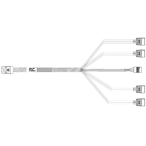 Кабель Amphenol RHS36-7350 Кабель HDmSAS SFF8643 -to- 4*SATA + Sideband, SAS 2.1 (6G), 100cm