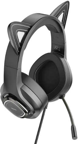 Наушники с микрофоном Hoco W107 Cute cat черный 2м мониторные USB оголовье (W107) (W107#MLN)