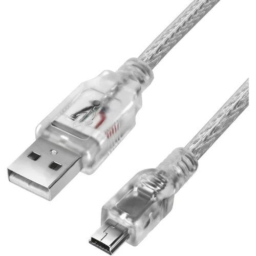 GCR Кабель 0.3m USB 2.0, AM/ mini 5P, прозрачный, 28/ 28 AWG, экран, армированный, морозостойкий, GCR-UM1M5P-BB2S-0.3m