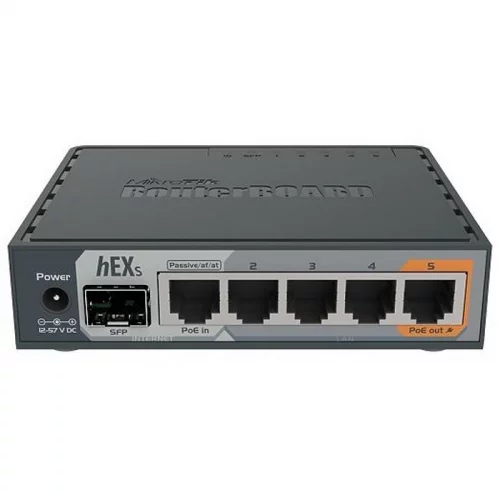 Маршрутизатор/ hEX S 5x Gigabit Ethernet, SFP, Dual Core 880MHz CPU, 256MB RAM, USB, microSD, RouterOS L4, IPsec hardware encryption support and The Dude server package (RB760IGS)