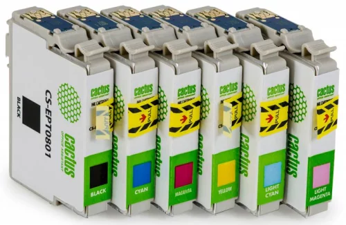 Картридж струйный Cactus CS-EPT0807 черный/желтый/голубой/пурпурный/светло-голубой/светло-пурпурный набор (68.4мл) для Epson St Ph P50 с чипом