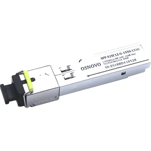Oптический SFP модуль OSNOVO SFP-S1SC12-G-1550-1310 Оптический SFP Модуль. Одно волокно Single Mode. Скорость: до 1,25 Гбит/c. Тип разъема: SC. Оптический бюджет: 12дБ. Расстояние передачи - до 3км. Рабочая длина волны,нм