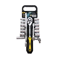 Набор торцевых головок и удлинителей с трещоткой 17 предметов Deli DL2017T 1/2" (13 торцевых головок 10-24 мм, трещотка 45 зубьев, сталь 50BV30)