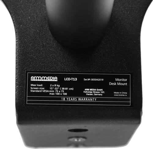 Кронштейн для мониторов Arm Media LCD-T13 черный 15-32 макс.8кг настольный поворот и наклон верт.перемещ. (10154) фото 8