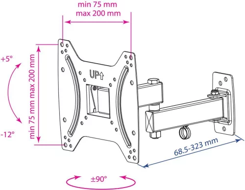 Кронштейн для ТВ KROMAX OPTIMA-204 black (max VESA 200x200 мм., настенный, наклонно-поворотный, max 25 кг) (28008)