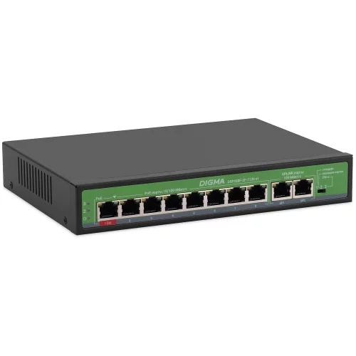 Digma DSP208F-2F-T120 Коммутатор V1 (L2) 10х100Мбит/ с 8PoE 8PoE+ 120W неуправляемый фото 2