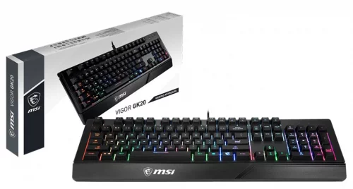 Клавиатура игровая MSI VIGOR GK20, membrane Keyboard with ergonomic keycaps and wrist rest. 12 Key Anti-ghosting Capability. Water Resistant (spill-proof), Static multi-colour backlighting (S11-04RU230-CLA) фото 5
