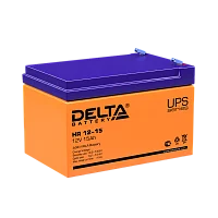Батарея DELTA серия HR, HR 12-15, напряжение 12В, емкость 15Ач (разряд 20 часов), макс. ток разряда (5 сек.) 200А, макс. ток заряда 4.5А, свинцово-кислотная типа AGM, клеммы F2, ДxШxВ 151х98х95мм., вес 4.6кг., срок службы 8 лет./ Battery DELTA series HR,