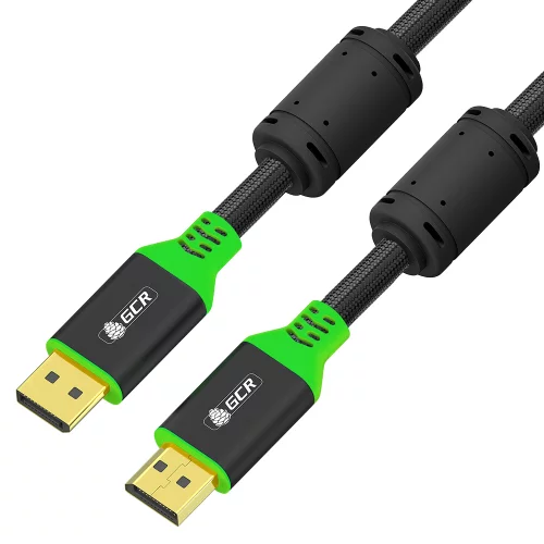 GCR Кабель PROF 3.0m DisplayPort v1.4, ECO Soft капрон, 8K 60Hz, 4K 165Hz, черный, AL case, зеленый ПВХ, ферритовые кольца, 3 Х экран с армированием, GCR-56285