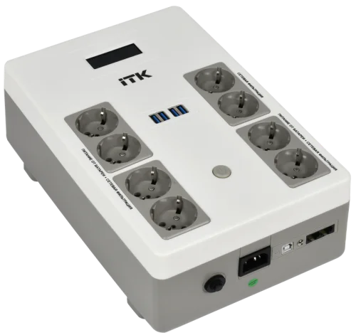 ITK ELECTRA ST8 ИБП Линейно-интерактивный 600ВА/ 360Вт LCD АКБ 1х9AH 8хSchuko USB 4хUSB зарядки (EST8-600VA-1-001)
