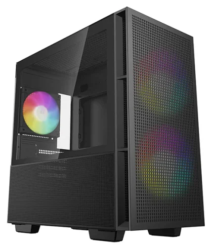 корпус Deepcool CH360 без БП, боковое окно (закаленное стекло), 2x140мм ARGB LED вентилятор спереди и 1x120мм ARGB LED вентилятор сзади, черный, mATX (R-CH360-BKAPE3-G-1)