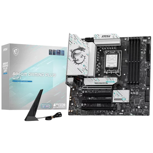 Материнская плата MSI B860M GAMING PLUS WIFI B860, LGA1851, 4*DDR5, 4*PCIEx16, 3*M.2, 1*TypeC, 1*USB3.2Gen2, 5*USB3.2Gen1, 6*USB2.0, 4*SATA3.0, 5G, Type-C(DP), DP, HDMI, M-ATX, RTL