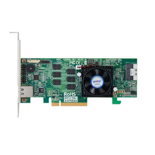 RAID-контроллер Areca ARC-1886-8I PCIe 4.0 x8 Low Profile, NVMe/ SAS/ SATA 12G, RAID 0,1,5,6,10,50,60, 8port (1*int SFF8654 x8), Cache 8GB (аналог LSI 9560-8i 05-50077-01), RTL {10} (412106)