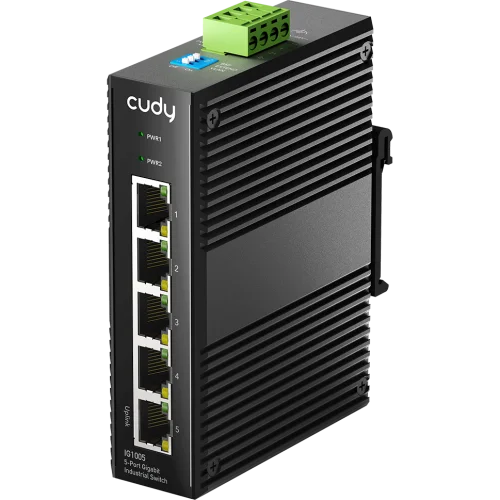 Промышленный коммутатор/ 5-Port Aluminum Industrial Switch, 1000Mbps 5-Port RJ45, Din-rail design, Power supply: DC 9.6~57V work temperature:-40 °C-75°C, Power Adapter Not Included (IG1005)