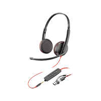 Гарнитура проводная/ Poly Blackwire 3225 Stereo USB-C Headset +3.5mm Plug +USB-C/A Adapter (Bulk) (8X229A6)