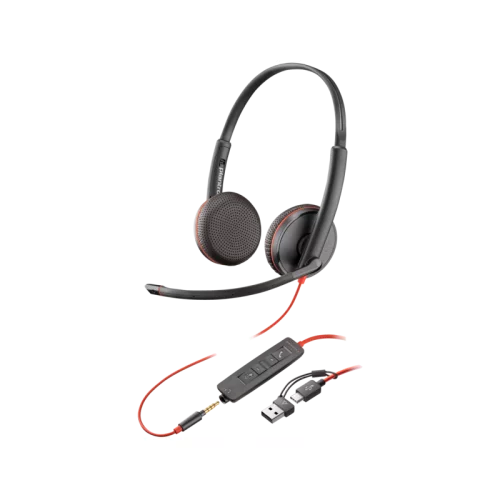 Гарнитура проводная/ Poly Blackwire 3225 Stereo USB-C Headset +3.5mm Plug +USB-C/A Adapter (Bulk) (8X229A6)